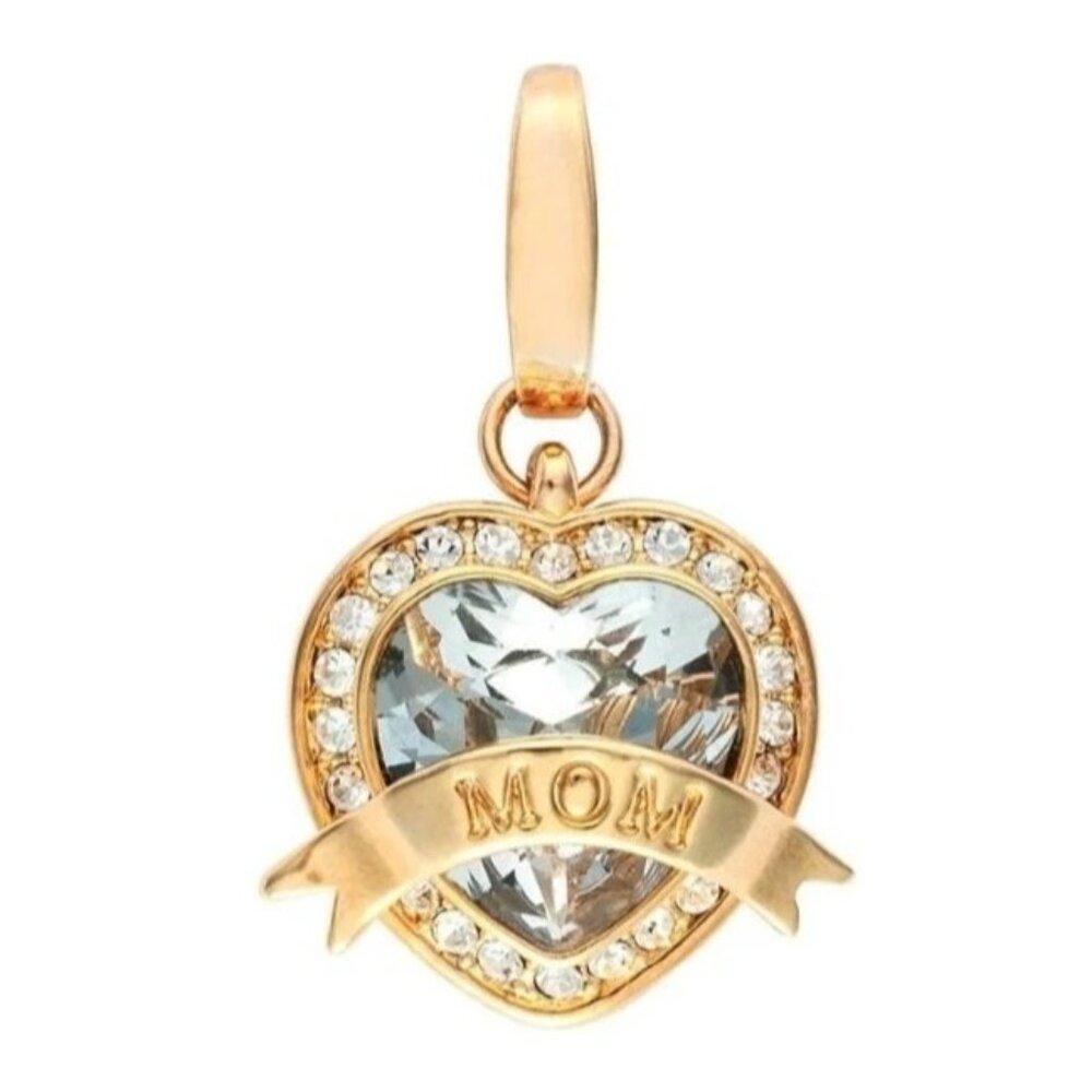 Spartina 449 Gold-Plated Heart-Shaped "Mom" Pendant With Crystals Lobster Clasp